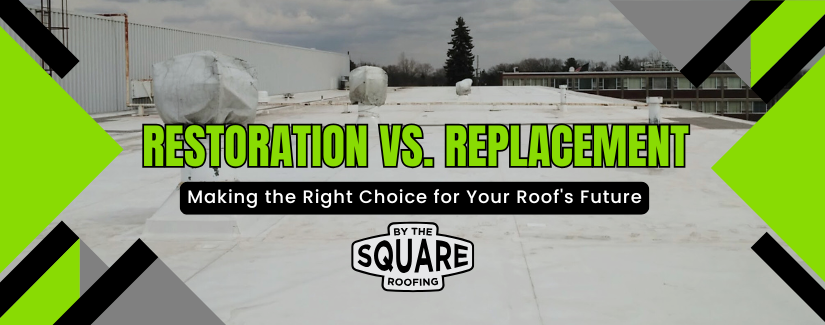 Commercial roof project by By The Square Roofing highlighting roof restoration vs. replacement.