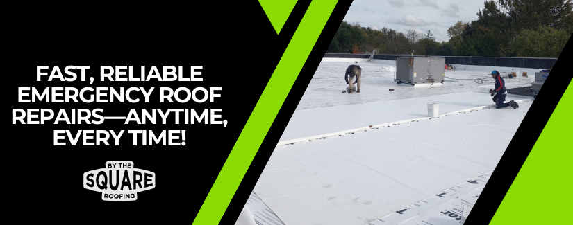 Commercial roof project by By The Square Roofing highlighting emergency roof repairs.